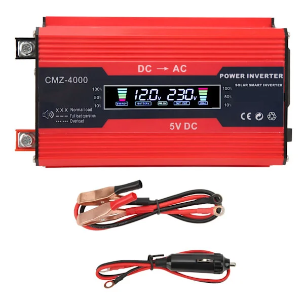 300W modifisert sinusbølge-inverter doble USB-porter 4.2A hurtiglading bilstrøminverter med fargedigitalt display 12V til 230V rød
