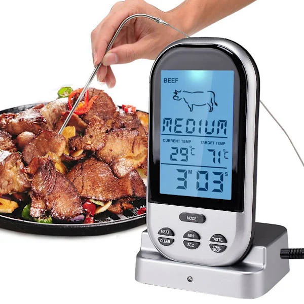 Trådløs digital ovn termometer kød Bbq grill mad probe W/ timer alarm Newsilver1pcs