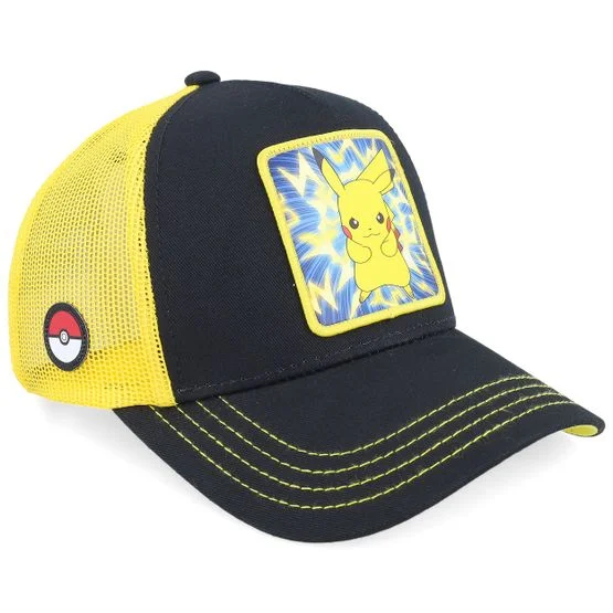 Capslab - Sort trucker Kasket - Pokemon Pikachu Black/Yellow A-Frame Trucker @ Hatstore