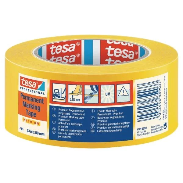 Tesa 4169 Gulvmarkeringstape PVC, 33 m x 50 mm, gul, Maskintilbehør & forbrugsvarer