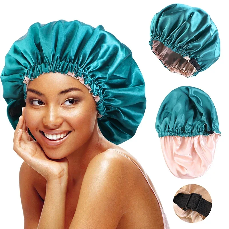 AliExpress - Bonnet en Satin pour dormir, Bonnet en soie réglable pour cheveux bouclés, Double couche, grand bonnet de sommeil doublé en Satin pour 