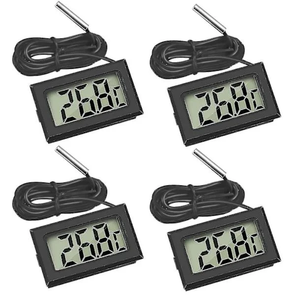 4x Digitalt LCD-termometer Temperaturmåler med ekstern sonde for kjøleskap fryser akvarium (4x svart)