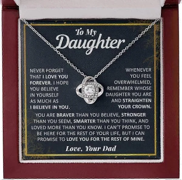 Till Min Dotter Halsband Gåvor till Dotter från Pappa, Födelsedagspresent från Pappa Halsband Kärleksknut Vitguld 14k Cubic Zirconia med Lyxig Trälåda