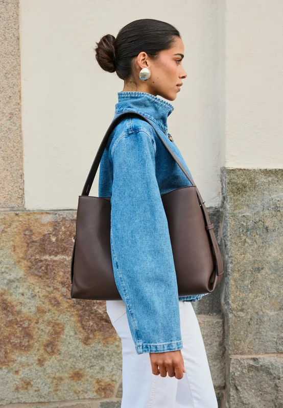 BUBBLEROOM - Faux Leather Tote Bag - Brown