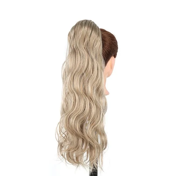 Grey Wig Velcro Ponytail Extension - Long Wavy Ponytail Synthetic Hair Extension for Women Model 2