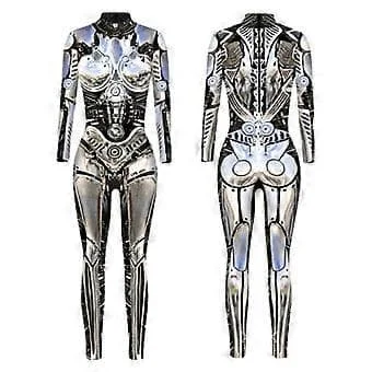 Robot Cosplay Kostyme Halloween Robot Jumpsuit For Kvinner Steampunk Sexy Cosplay Kostymer Karneval Party Langermet Halloween Bodysuit Cool(S Sølv)