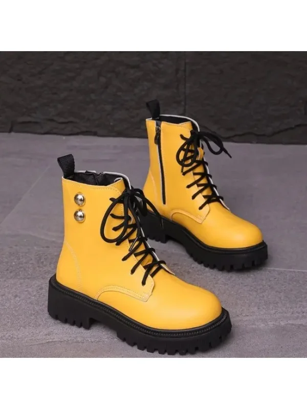 AliExpress - Bottines de moto à lacets en cuir verni pour femme, bottines courtes à talons épais avec fermeture éclair, talon carré léger, nouvelle 