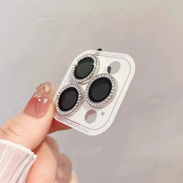 2-3st Lyx Diamant Kameraskydd kompatibelt iPhone 16 15 14 13 12 Pro Max Plus Glitter Ring Lins Glas Bakre Linsskydd Glänsande Skal