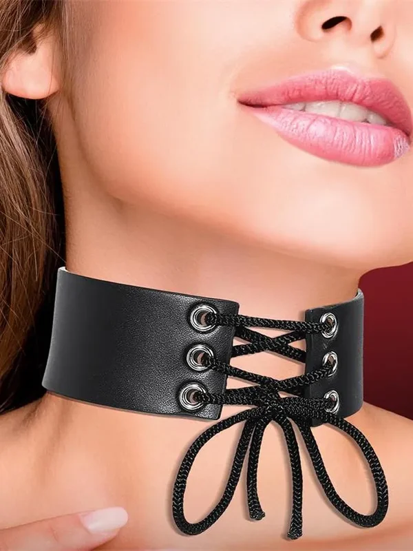 Cinderella Collar With Lace Vegan Leather BDSM-halsbånd