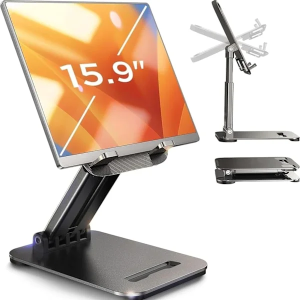 Tablet Stand for iPad Stand Holder Office Desk Accessories, Foldable iPad Air Stand Travel Accessories 15.9 inch Black