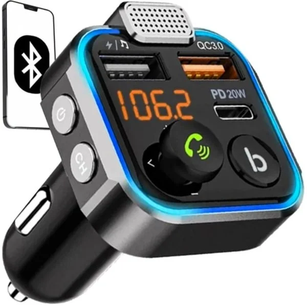 Bluetooth FM-sender og lader 20w - Til bilen - Billader