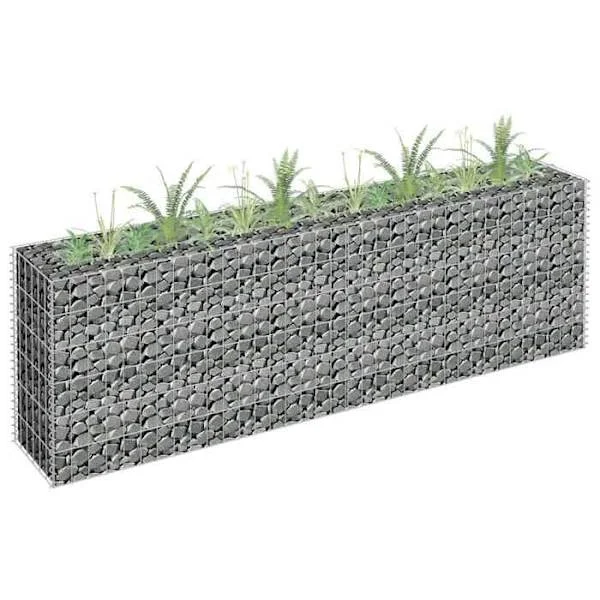 Hævet seng i gabion - 180 x 30 x 60 cm - Galvaniseret stål - Sølvfarvet - Velegnet til udendørs brug