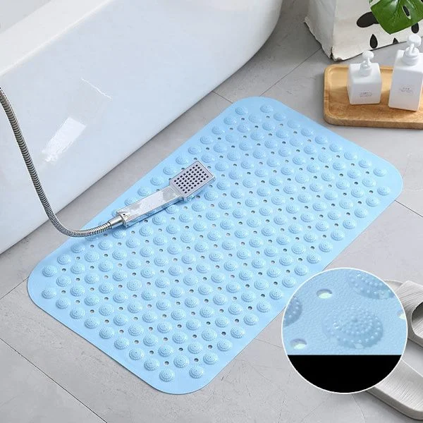 Dusjmatte for badekar, sklisikker sugekopp, badematte, PVC-badematte for hjem, himmelblå, 35 x 70 cm / 13,8 x 27,6 tommer