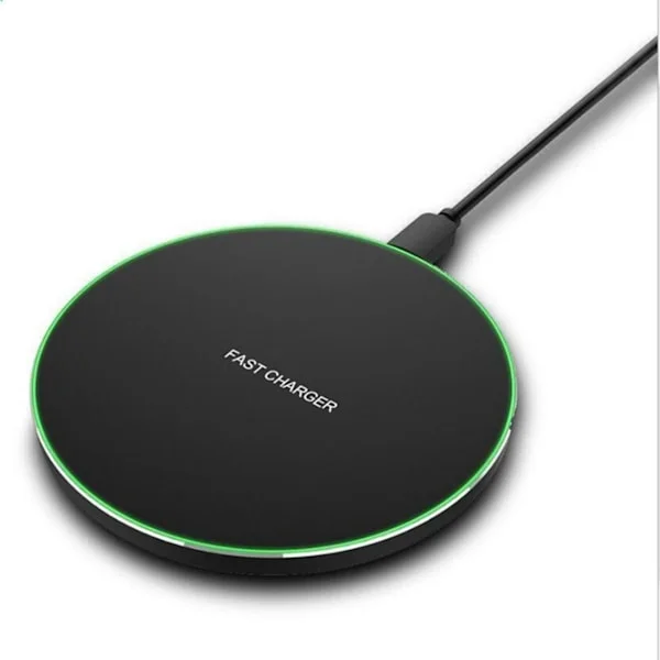 10W Trådlös Laddare Snabb Trådlös Laddningsplatta Skrivbord med Mjuk Halo för Mobiltelefon Svart för Android