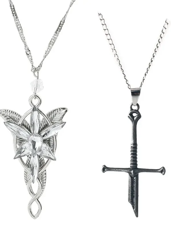 AliExpress - 2 pièces/ensemble nouveau collier épée cassée métal elfe cristal Evenstar pendentif collier Punk épée collier homme femme cadeau
