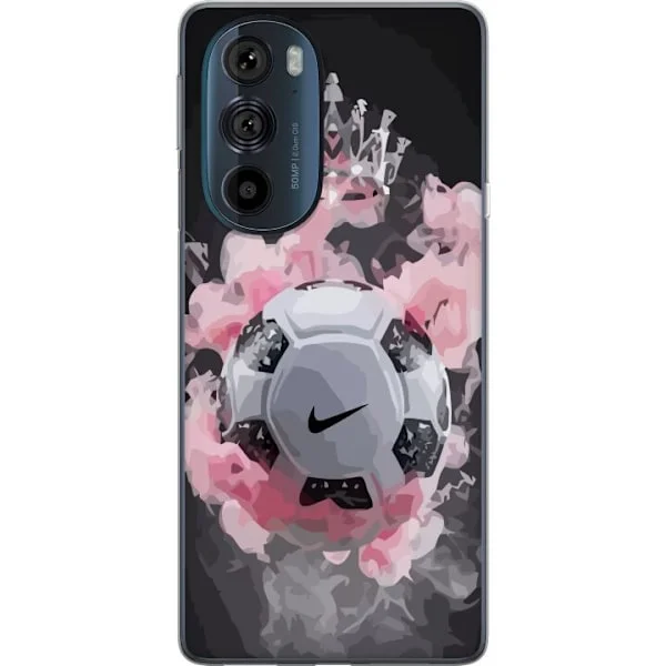 Kompatibelt Mobilskal till Motorola Edge 30 Pro Vit fotboll med rosa rök och glittrande krona i ett elegant sportmotiv med stark visuell effekt