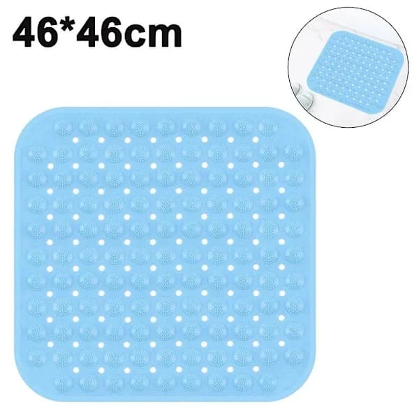 Suihkumatto, 46*46 cm Liukumaton suihkumatto Antibakteerinen kylpymatto, liukuesteellinen suihkumatto imukupeilla, konepestävä kylpymatto sininen