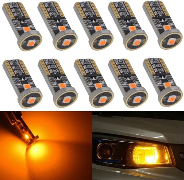 10 st T10 LED-lampa Amber T10 W5W 3 SMD 5050 Super Bright 194