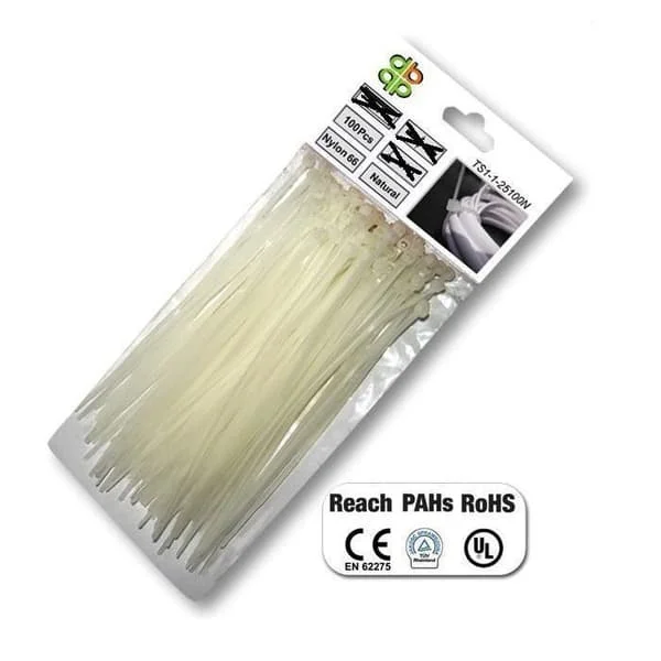 Tejp - Bradas fästmassa - TS1148450N - VIT PLASTBAND 4,8x450/100st