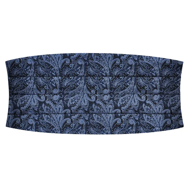 NAVY & LIGHT BLUE PAISLEY Pattern Silk Cummerbund for Men - Cummerbunds