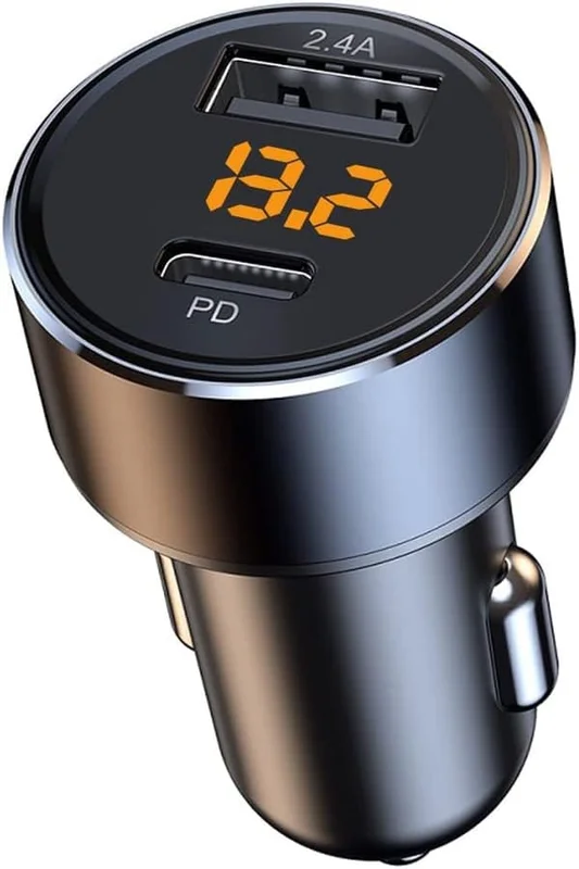 30W USB-C billader, Mini 2.4A USB-adapter med LED-spenningsdisplay, billaderadapter