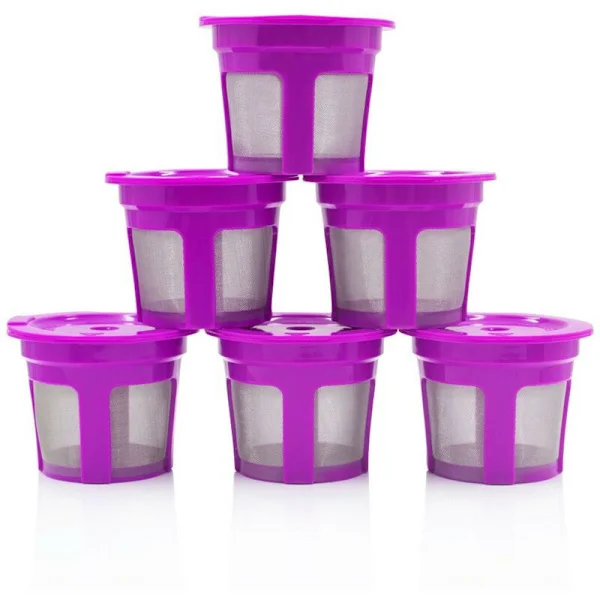 6-pack Refillable and Reusable K-Cup Coffee Filter Pods, Compatible with Keurig 2.0 K200, K300, K400, K500, K600 Series Coffee Makers (Purple)