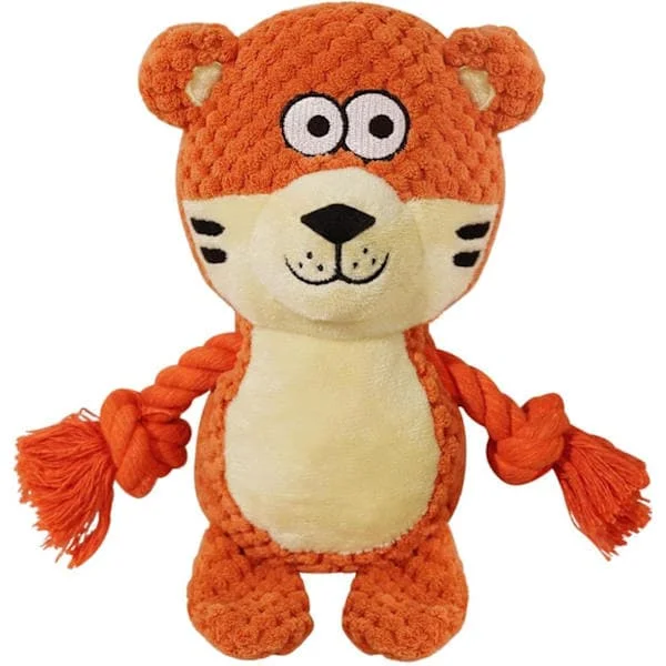 Myk hundeleke med pip og rangle – tyggevennlig leke for valper og små hunder, oransje tiger