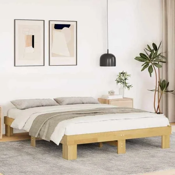 vidaXL Sängram utan madrass 135x190 cm i massiv ek, möbel för sovrum, sänggavel, säng i trä, säng, 851959