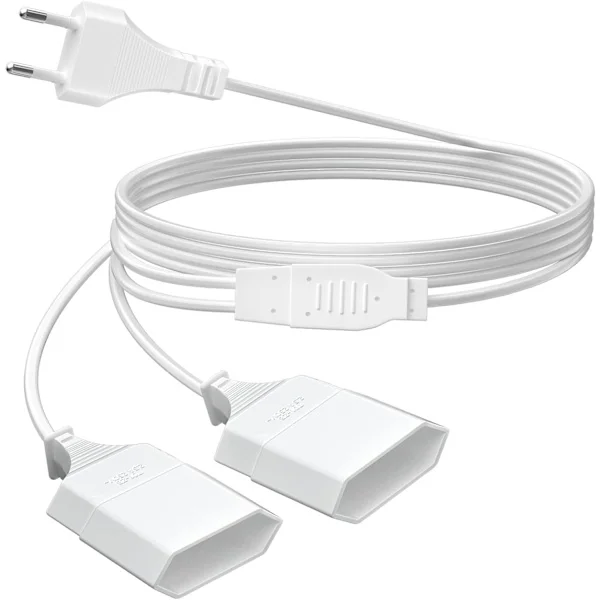 Jatkojohto, 2m Euro-jatkojohto, 2-in-1 C-tyyppi, Jatkojohto Euro-pistokkeesta Euro-pistokkeeseen, 0.75mm2 250V/2.5A Euro-pistoke