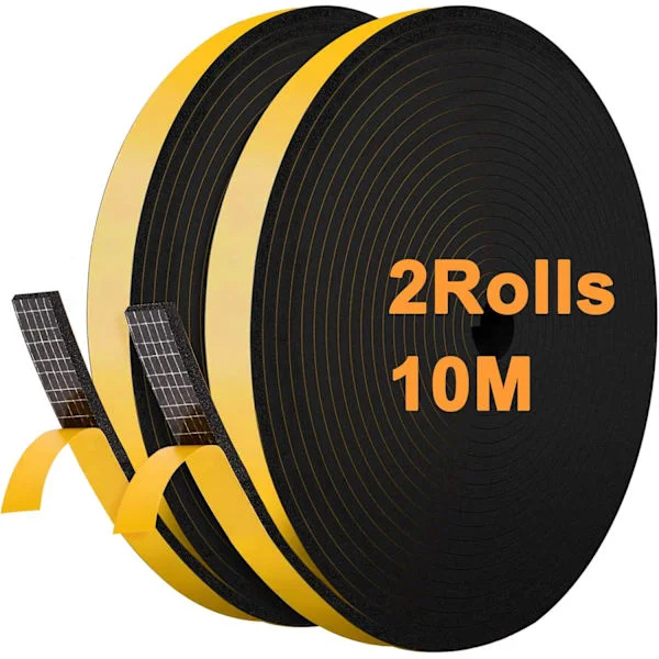 Skumgummilist 12 mm (B) x 6 mm (H) x 10 m (L) Selvklebende kollisjonssikre tetningslister for dørvindu (svart)