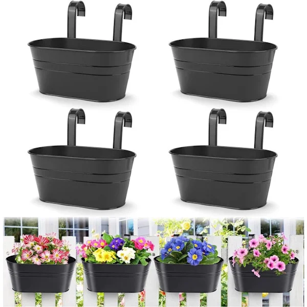 4 Metall Hengende Plantekasser - 27cm Stor Plantekasse - Veggmontert Plantekasse - Hengende Plantekasse