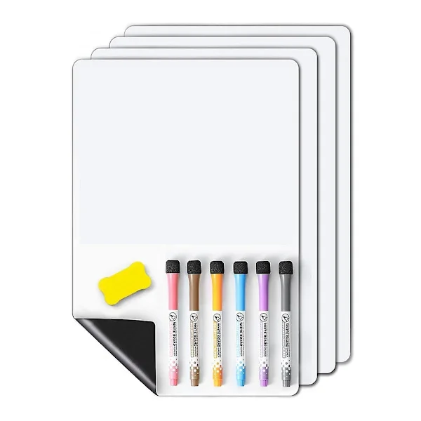 4 stk. magnetisk whiteboard - kjøleskap, veggmagnet, lite whiteboard, flekkbestandig teknologi, 30,5 x 20,3 cm - WELLNGS