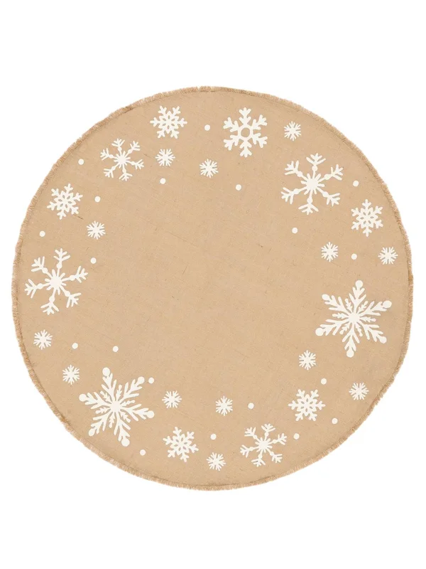 Snowflakes Ø 120 Pequeño Beige/Blanco Redonda Alfombra De Yute