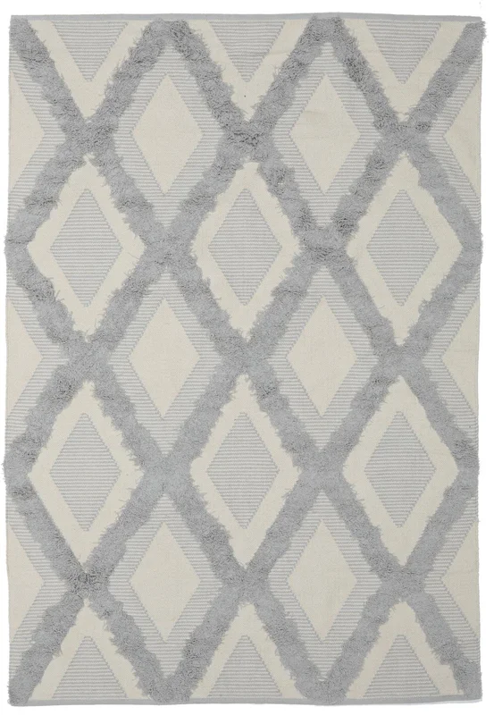 Geometric Small Cilla Rug - Cream White/Grey 140X200 Cotton