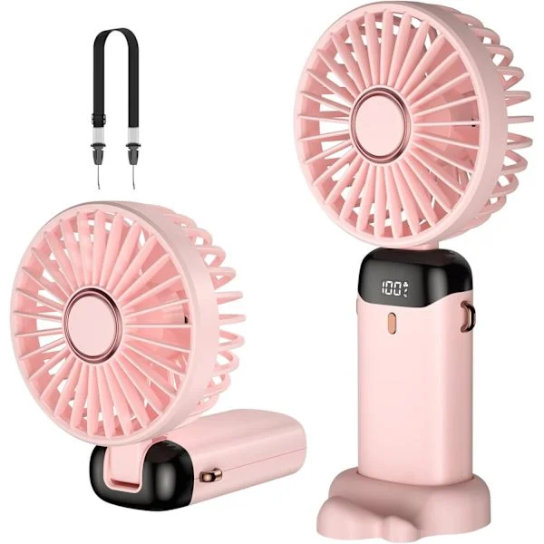Handheld Fan, Mini Portable USB Rechargeable Fan, Small Pocket Fan 5 Speeds with Base, 1200mAh Battery Foldable Desk Fan for Con