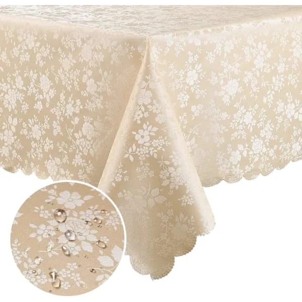 Waterproof Vinyl Tablecloth, Rectangular Heavy Duty Tablecloth, Wipeable Tablecloth for Kitchen and Dining Room (Beige, 52" X 70")
