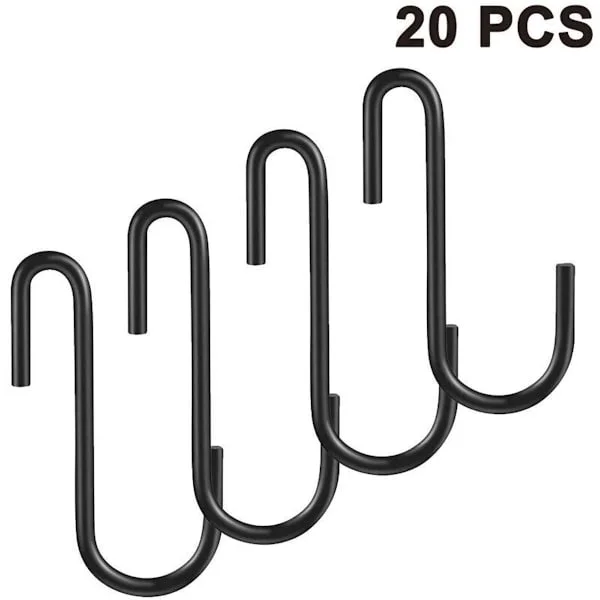 20-pack robusta S-krokar, underlägg, hyllkrokar, hängkrokar, S-formade krokar för