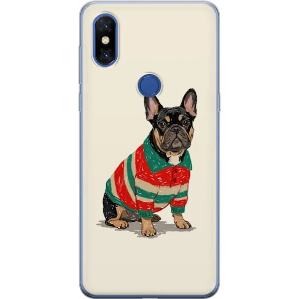 Kompatibelt Mobildeksel til Xiaomi Mi Mix 3 Søt bulldog i rød og grønn stripete genser med tegneseriestil og sjarmerende hundemotiv