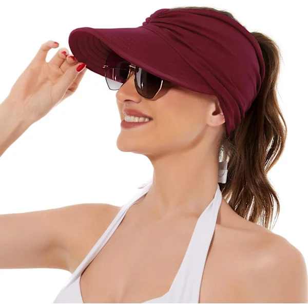 Women's Sun Hats UV Protection Sun Visor Wide Brim Summer Hats with Ponytail