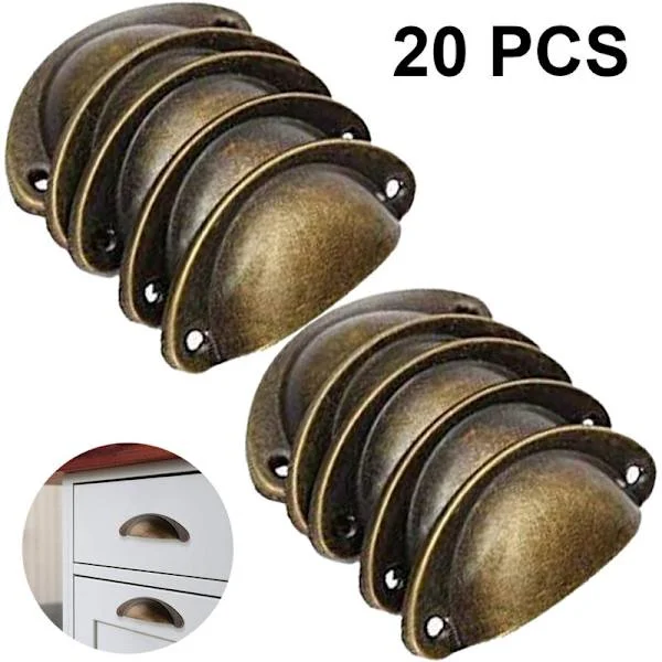 20-pack 65 mm håldistans Vintage-stil dragknoppar Kopparhandtag Knoppar Skal Öronliknande handtagsknoppar för skåp Byrå Låda Bin, grön brons