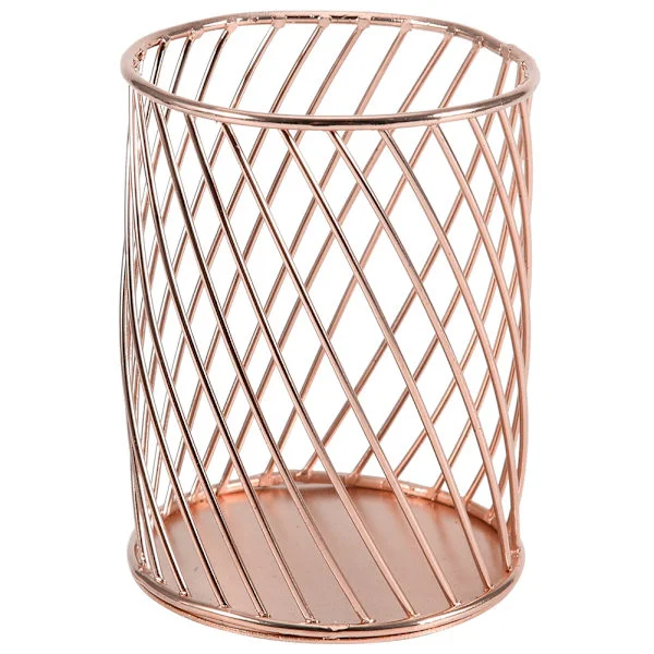 Hollow Metal Pen Holder Desk Organizer Storage Basket Office Supplies Rose Gold