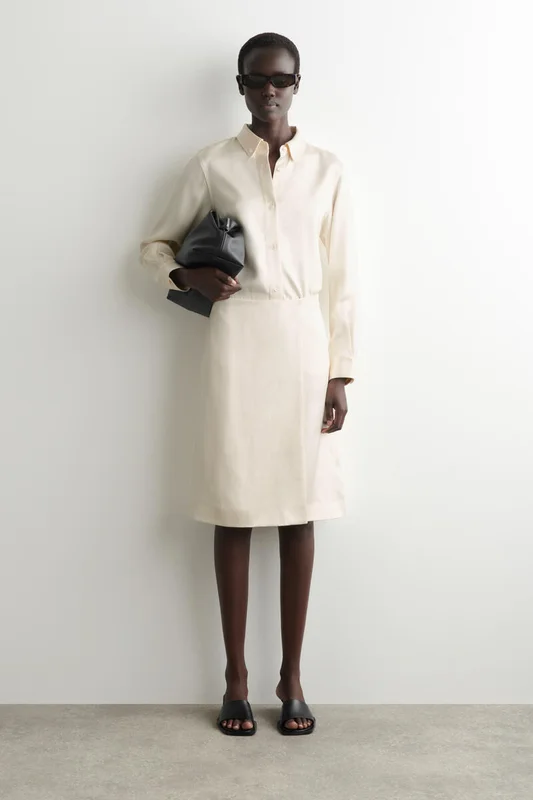 COS Button-Down Collar Satin Shirt in White - Women