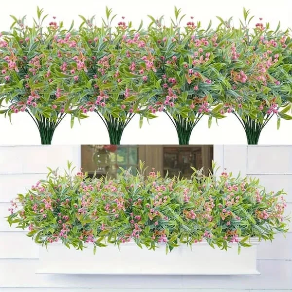 4-pakning kunstige blomster UV-bestandige – falske blomster for hage, balkong, blomsterkasse og utendørs dekorasjon