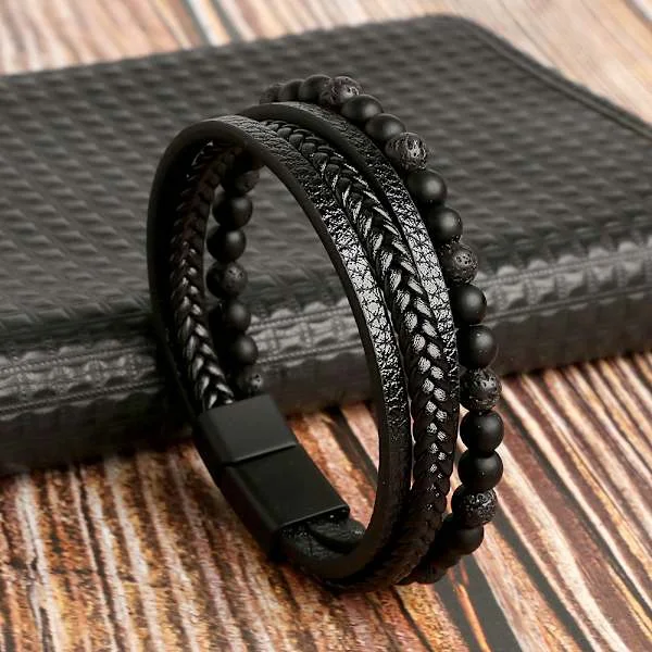 Armbånd for menn, armbånd i skinn for menn, armbånd i naturstein