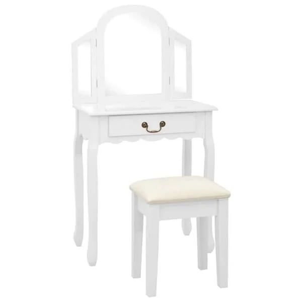 Frisör - EXKLUSIVT HUS - Modell 65x36x128 cm - Vit - Oval spegel - Klädd pall