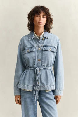 GANT - Denimjakke med knytedetaljer til dame light blue worn in