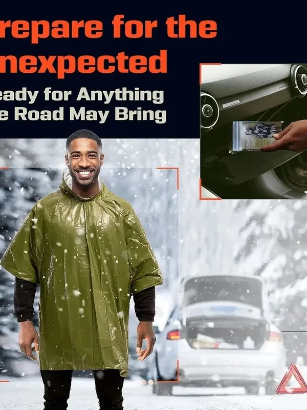 AliExpress - Notfall-Regenponcho mit Kapuze, PE-Material, Wasserdicht & Warm mit Aluminiumbeschichtung, Überlebens-Notfalldecke für Camping