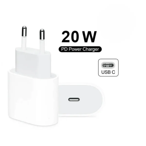 Adapter 20W - iPhone Snabbladdare - Kraftfull USB-C-adapter till iPhone - VIT