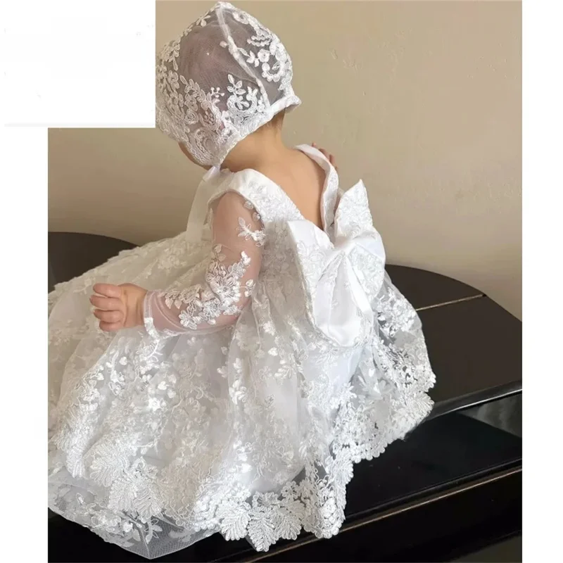 AliExpress - Weiße Blumen mädchen kleider Spitzen applikationen mit Schleife Langarm für Hochzeits geburtstags feier Erstkommunion kleider