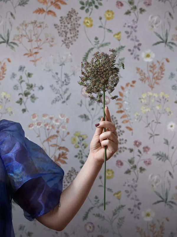 Boråstapeter Botanica blommig tapet med textiltextur, lila/flerfärg